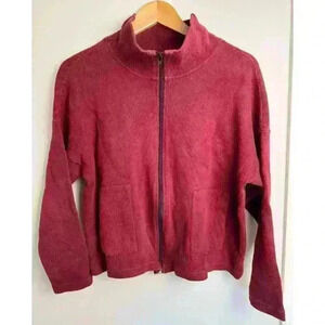 FH Clothing Co Sweater Women One Size  
Red Zip Mock Neck Boxy Cardigan Jacket